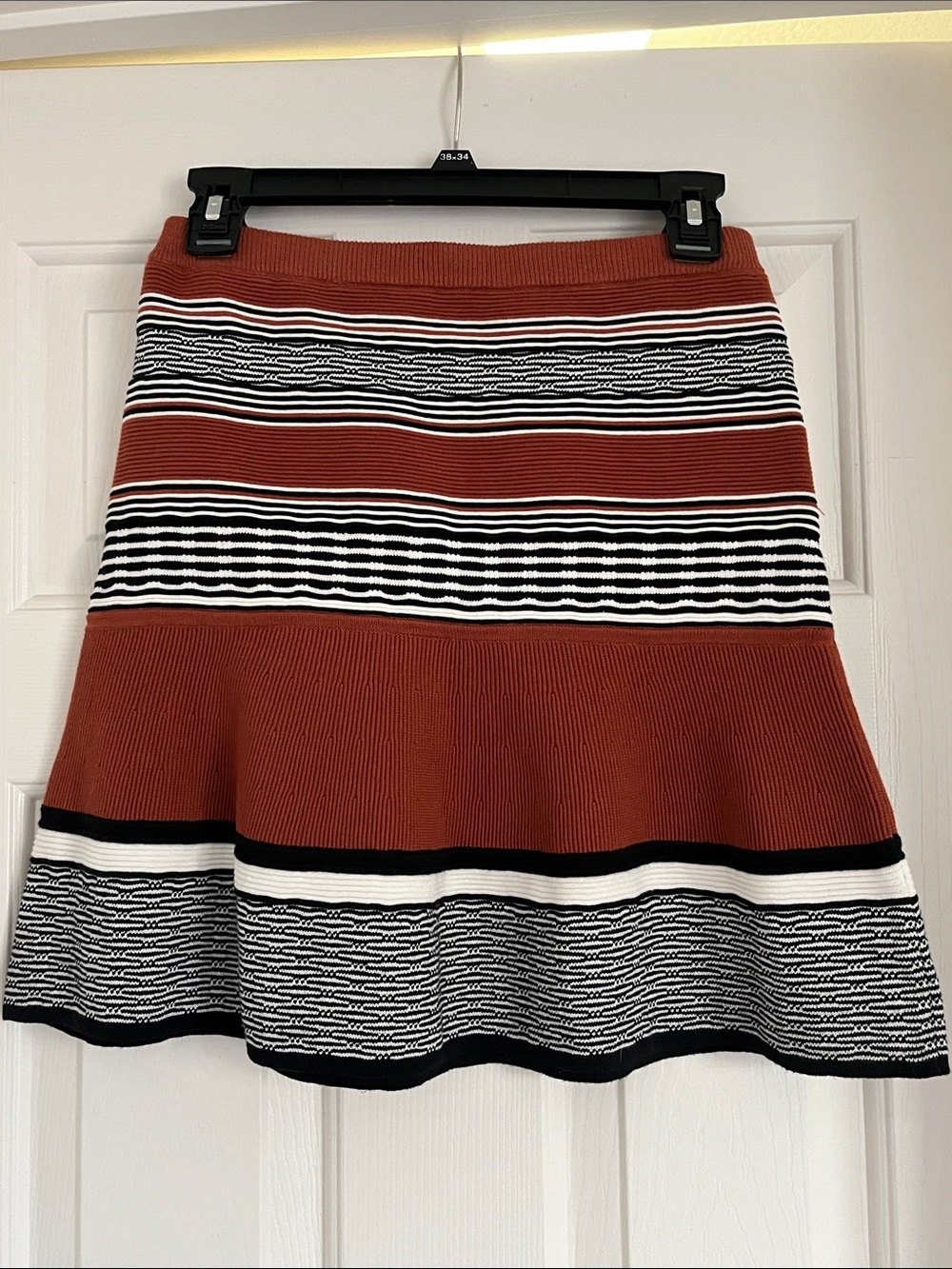 Free People Rust, Black & White Striped A-Line Knit Skirt